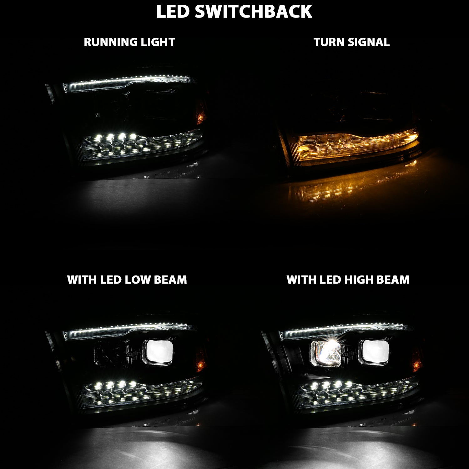 LED Projector Plank Style Switchback H.L Halo Black Amber (OE Style)