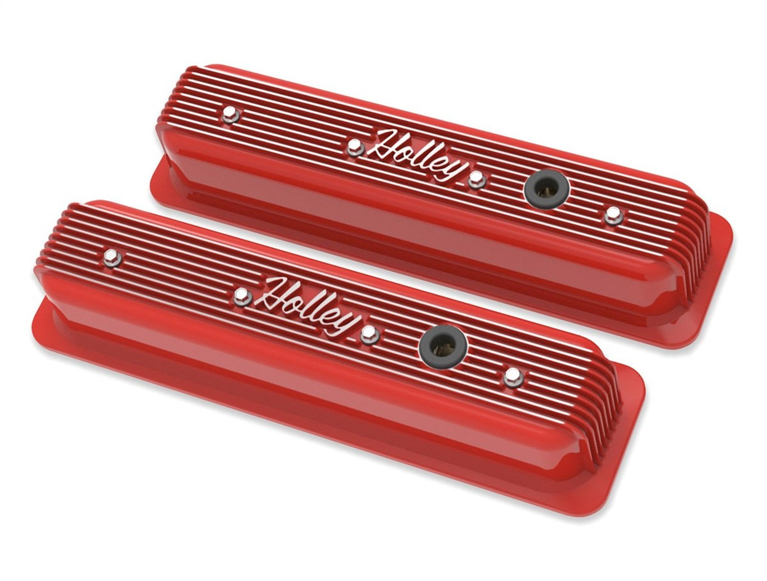 Valve Covers; Center-Bolt Finned; w/o Emissions Port; Gloss Red Finish;