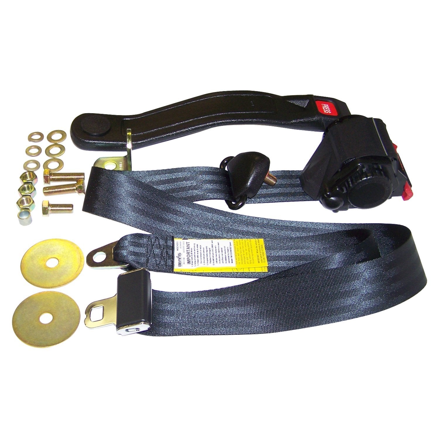 Seat Belt, Left or Right Front, Black, 3 Point Retractable