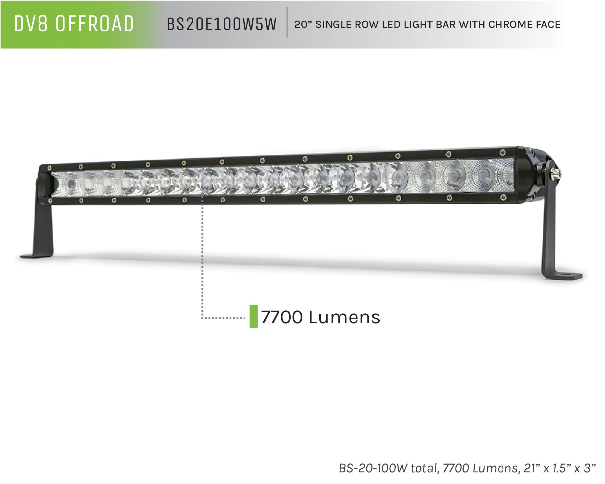 20 in. Single Row LED Light Bar; Chrome Face