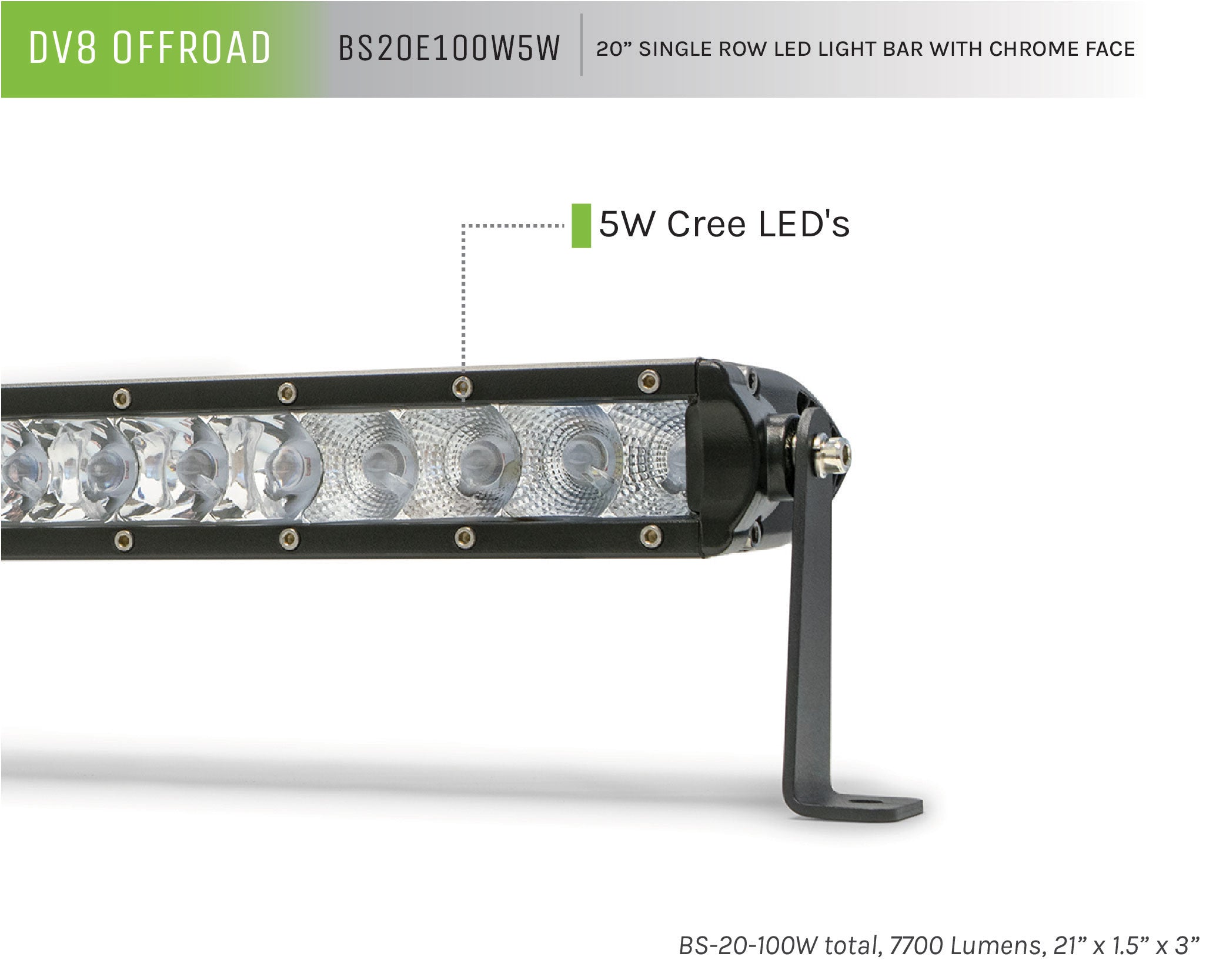 20 in. Single Row LED Light Bar; Chrome Face