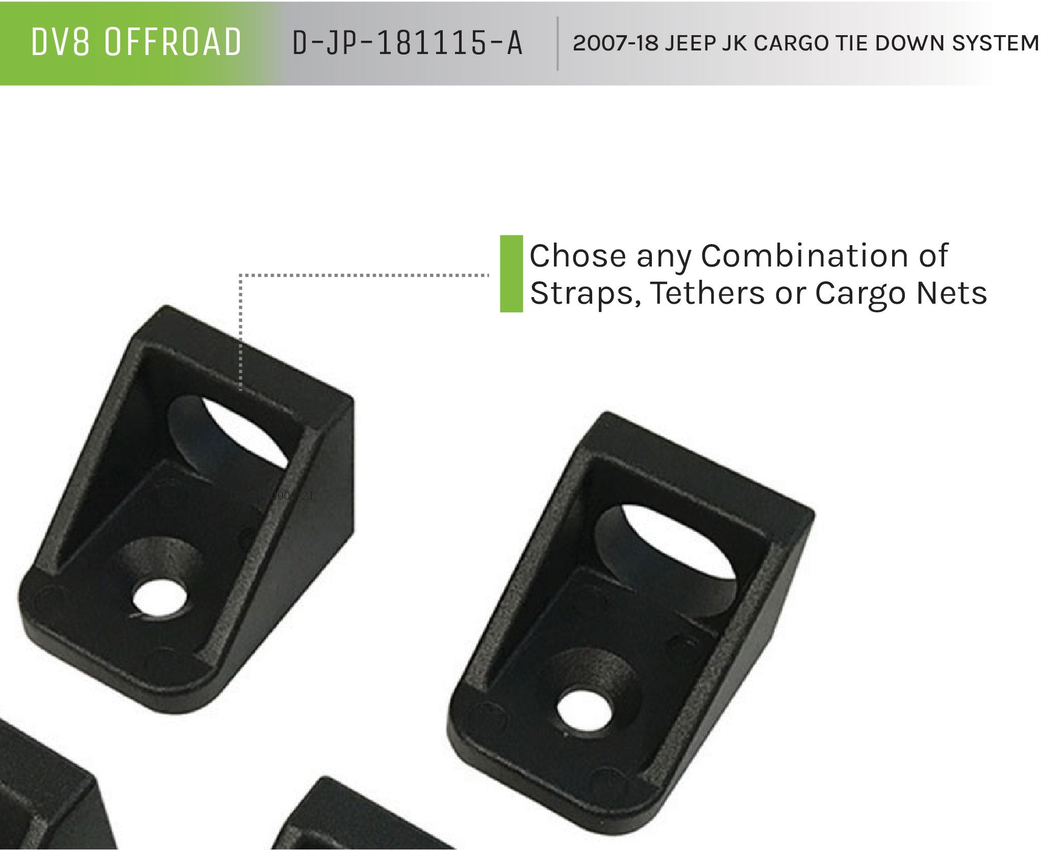 07-18 Jeep JK Cargo Tie Down System; 4-Pieces